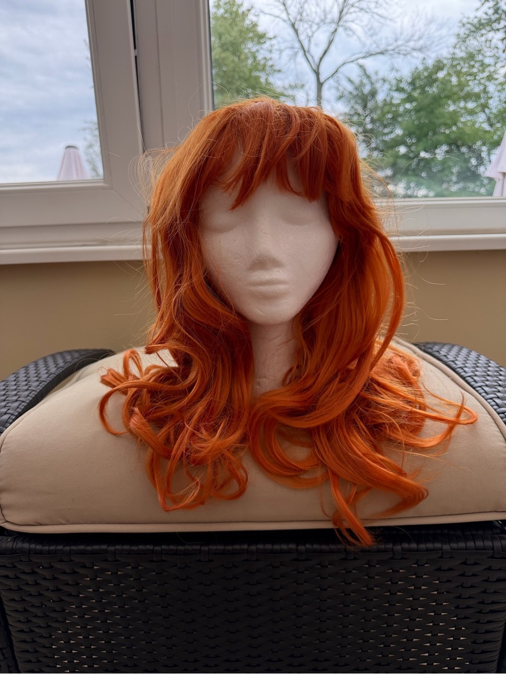 Vibrant Orange Women's Long Layered Wig with Bangs